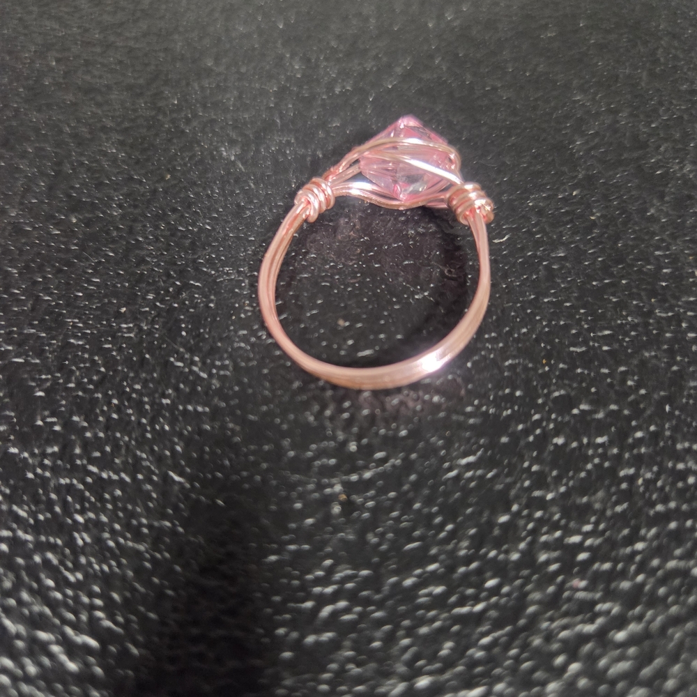 Hand Crafted Pink Wire-Wrapped Crystal Ring - Picture 2 of 8